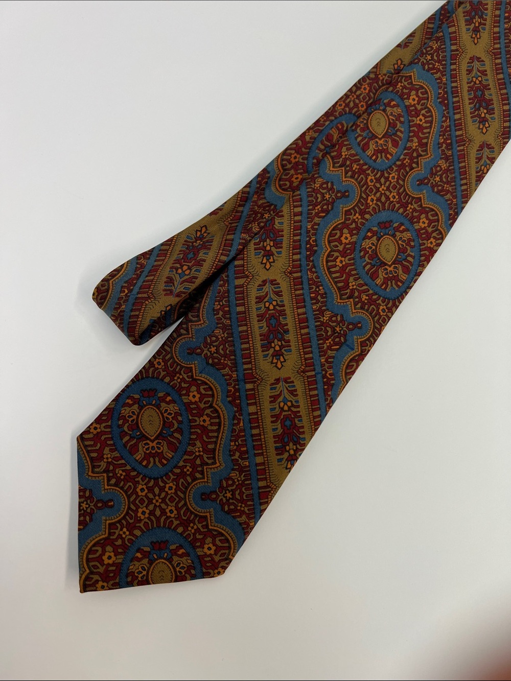 Vintage Mariano Rubinacci Silk Tie Made In Italy Louis International Brown Blue